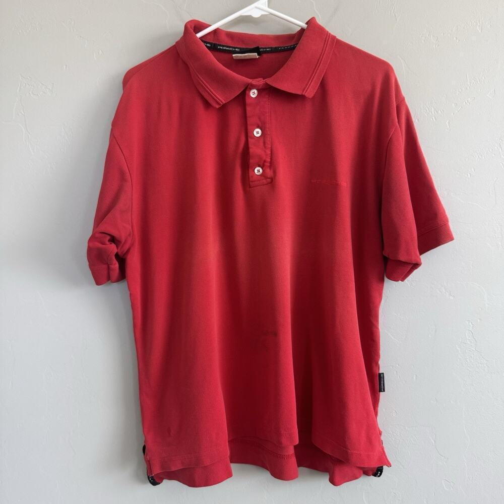 VINTAGE Porsche Polo Short Sleeve Shirt Red Embroidered Logo Mens L READ DESCRIP